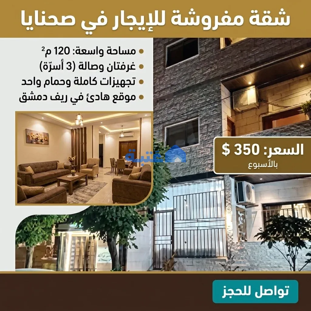 شقة 3 غرف 120 متر مربع مفروشة للإيجار